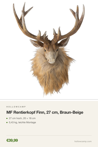 MF Rentierkopf Finn, 27 cm, Braun-Beige