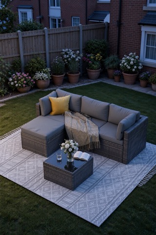 Four-seat corner set with glass table