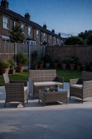 Four-seat rattan set with glass coffee table