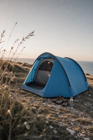 Four-person tunnel tent, colour-coded poles