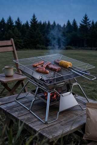 Parrilla plegable de acero inoxidable, 35 cm