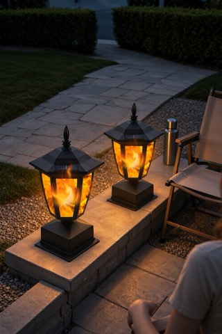 Solar Flame Post Lights, 2 Pack