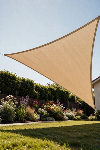 Triangular shade sail, 4.9 m sides