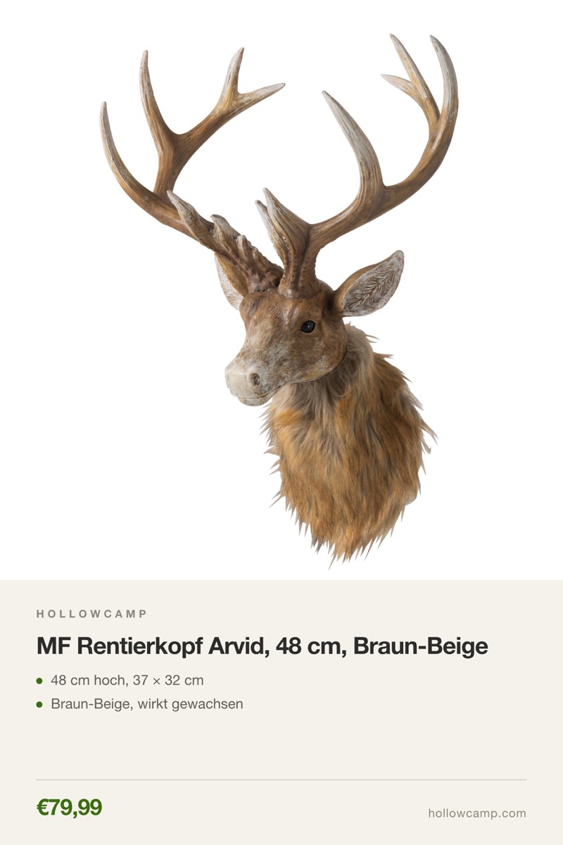 MF Rentierkopf Arvid, 48 cm, Braun-Beige – Tierkopf-Wandskulpturen