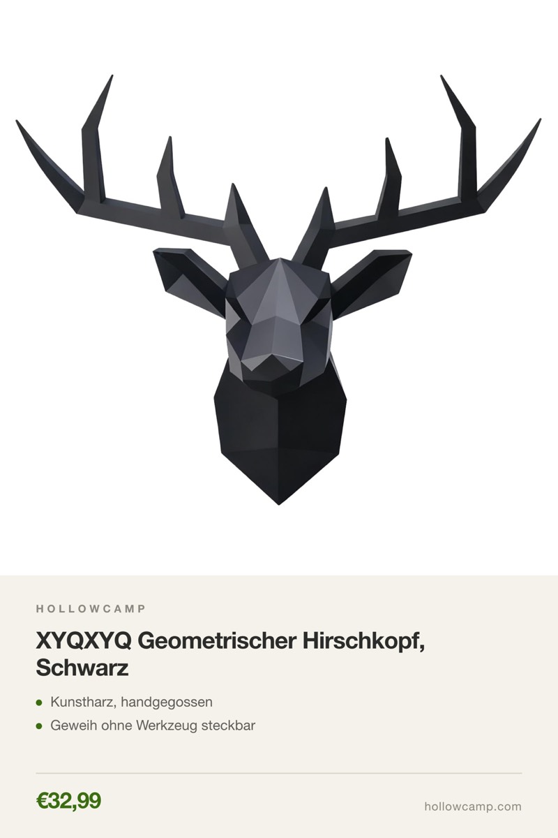 XYQXYQ Geometrischer Hirschkopf, Schwarz – Tierkopf-Wandskulpturen
