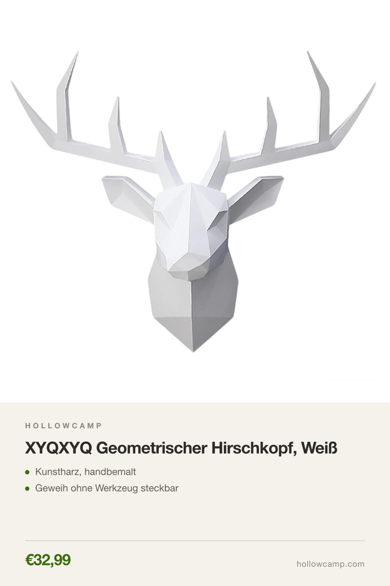 XYQXYQ Geometrischer Hirschkopf, Weiß – Tierkopf-Wandskulpturen