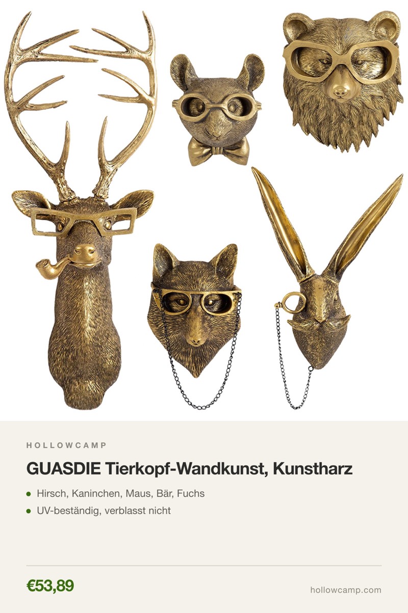 GUASDIE Tierkopf-Wandkunst, Kunstharz – Tierkopf-Wandskulpturen