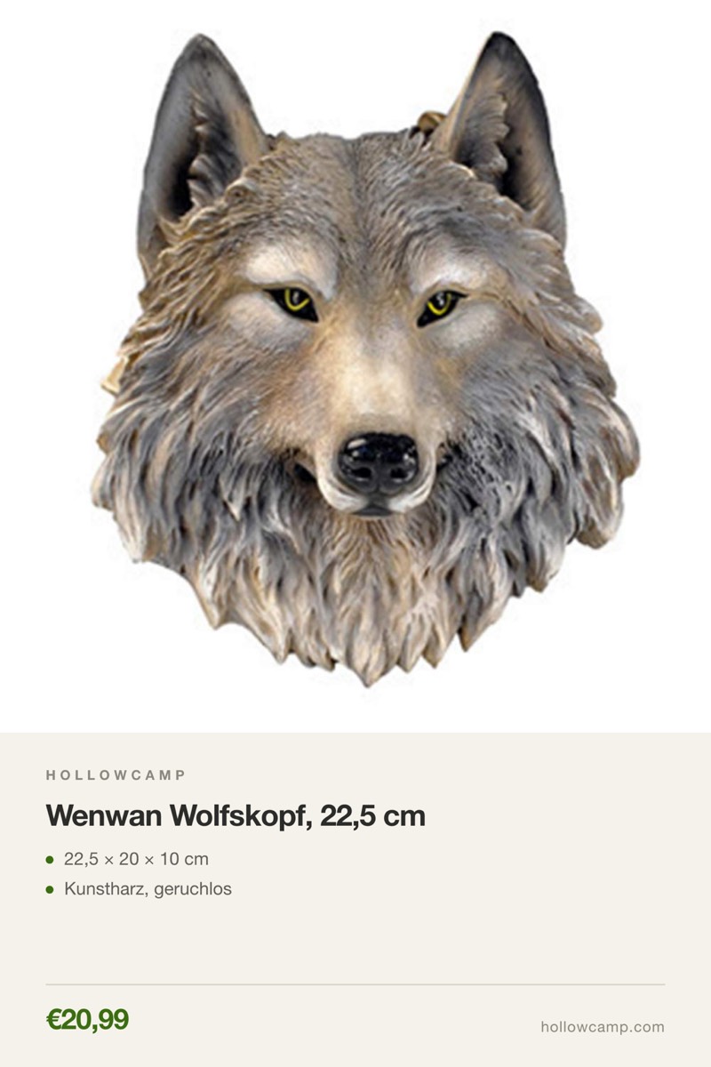 Wenwan Wolfskopf, 22,5 cm – Tierkopf-Wandskulpturen