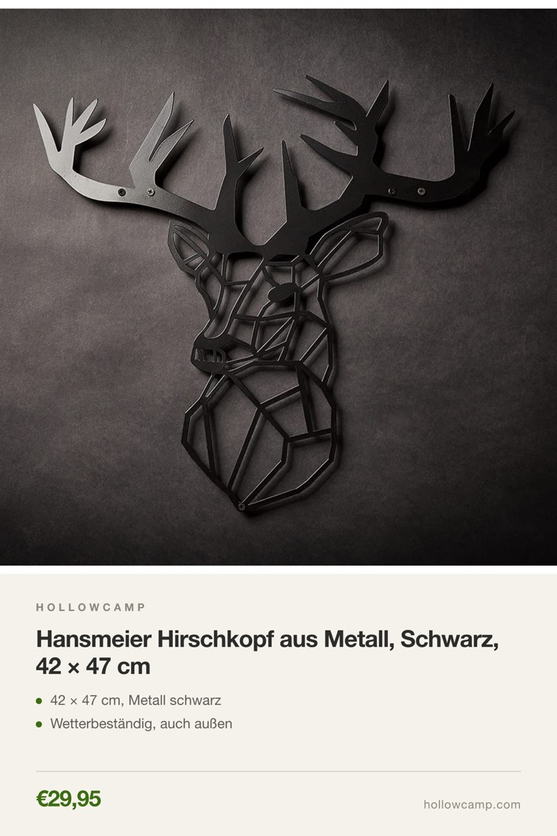 Hansmeier Hirschkopf aus Metall, Schwarz, 42 × 47 cm – Tierkopf-Wandskulpturen