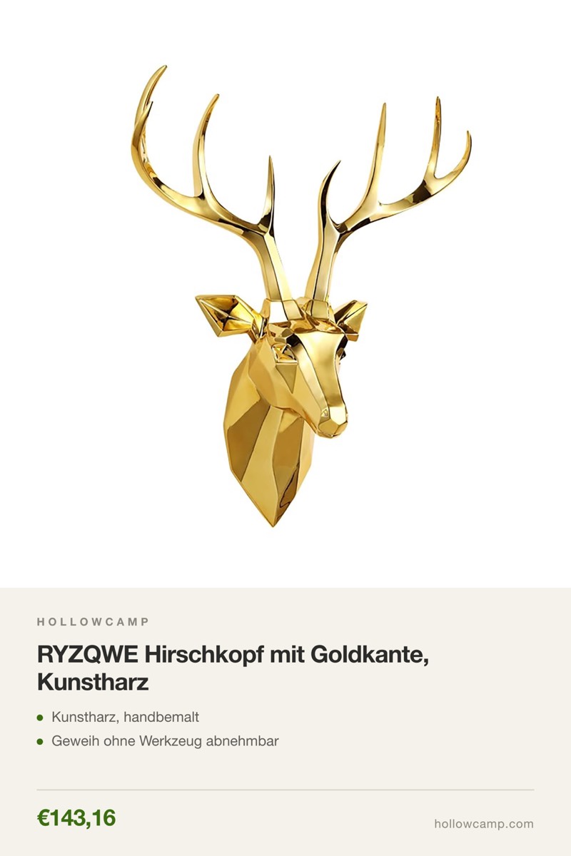 RYZQWE Hirschkopf mit Goldkante, Kunstharz – Tierkopf-Wandskulpturen