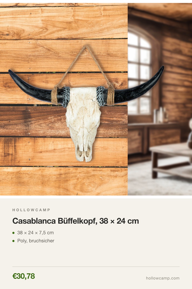 Casablanca Büffelkopf, 38 × 24 cm – Tierkopf-Wandskulpturen