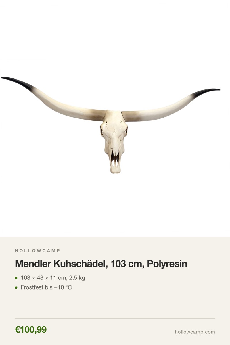 Mendler Kuhschädel, 103 cm, Polyresin – Tierkopf-Wandskulpturen