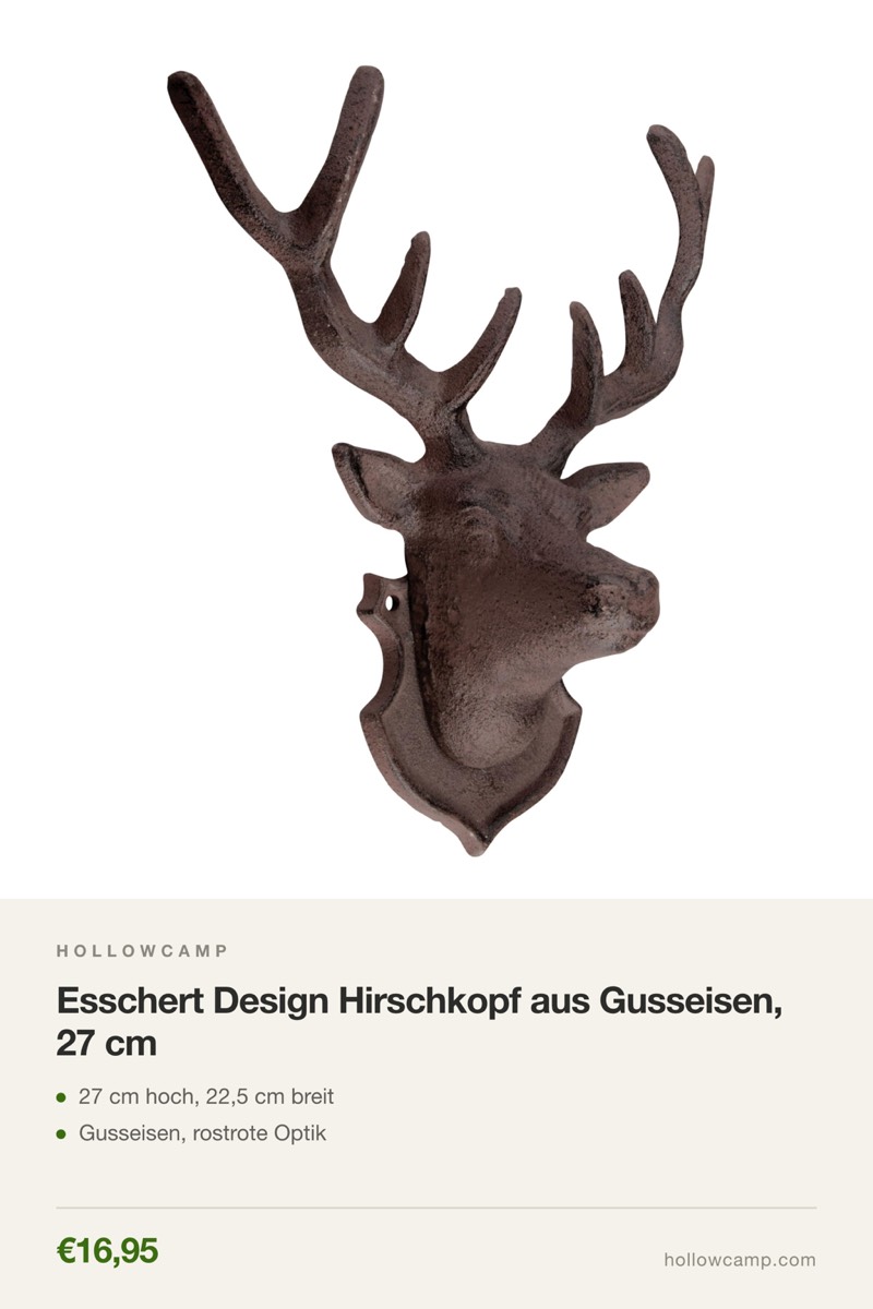 Esschert Design Hirschkopf aus Gusseisen, 27 cm – Tierkopf-Wandskulpturen