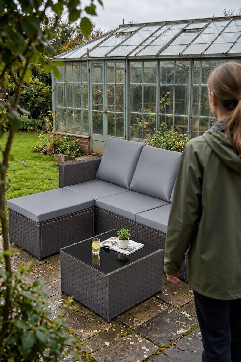 Four-seat rattan set with high backs