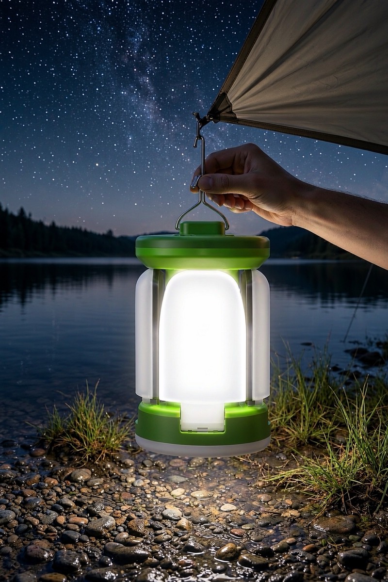 Camping lantern with folding side panels