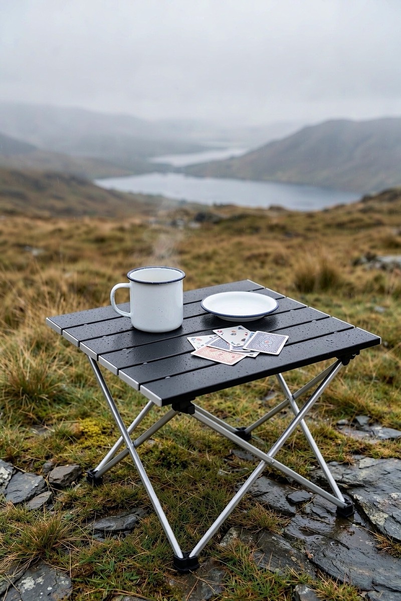 Folding table with aluminium top