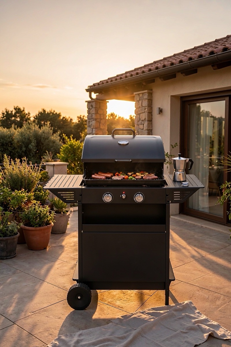 Barbecue a gas compatto con doppia griglia