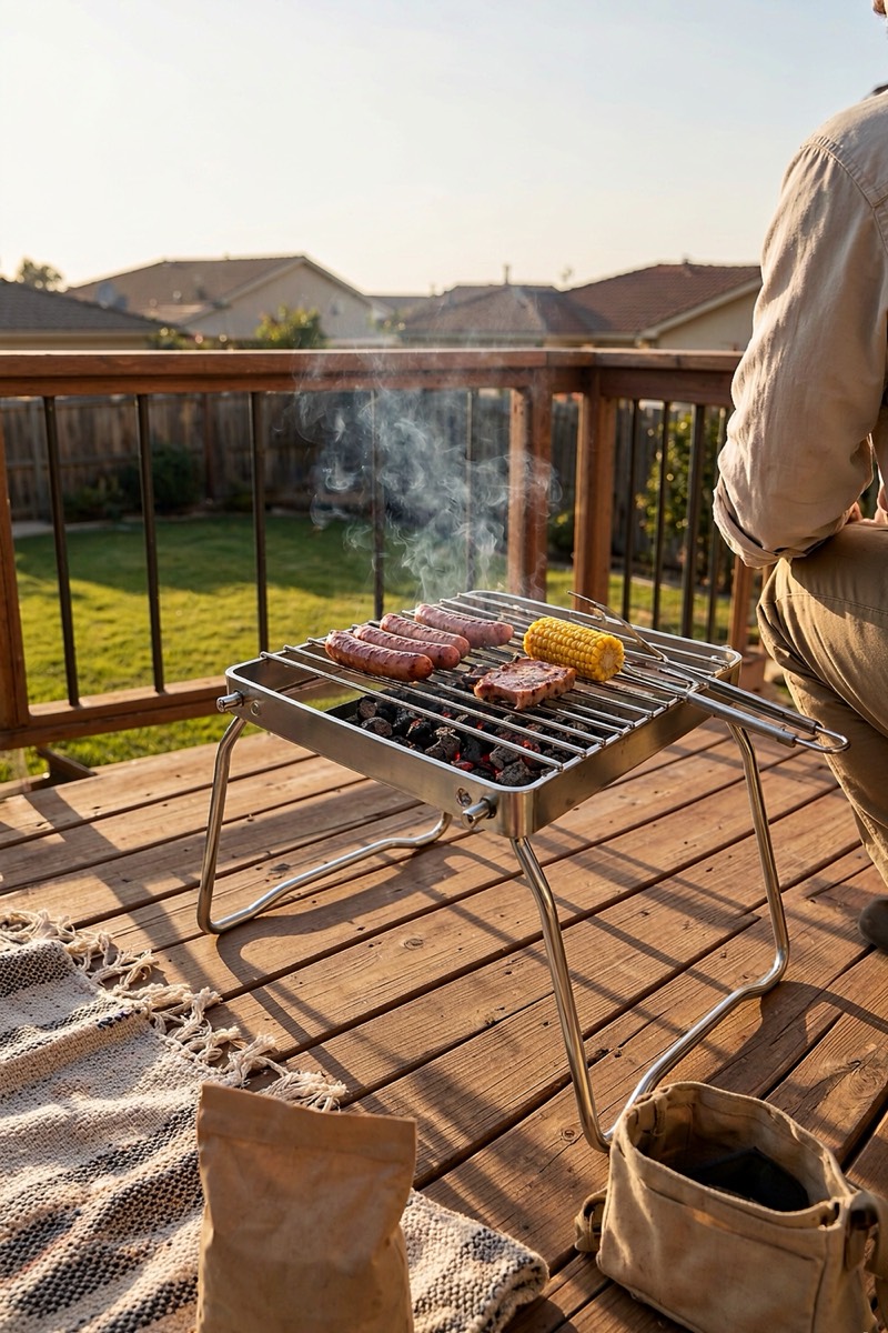 Parrilla plegable con malla de acero inoxidable