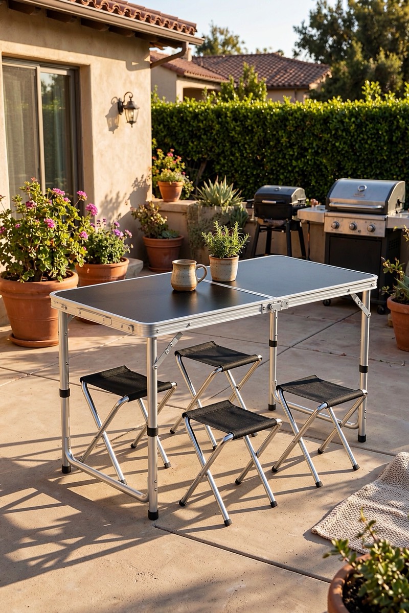 Mesa plegable de 120 cm con 4 bancos
