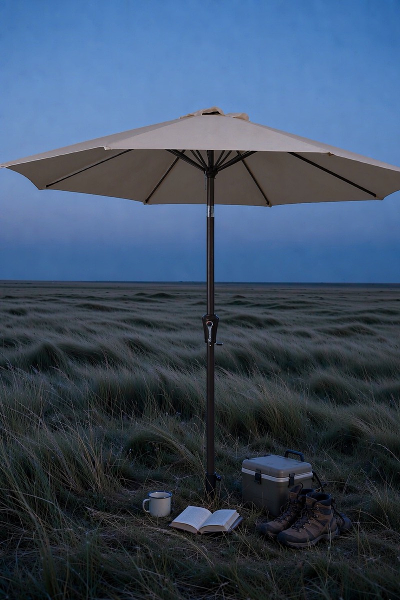 Patio umbrella with base, 2.7 m, beige