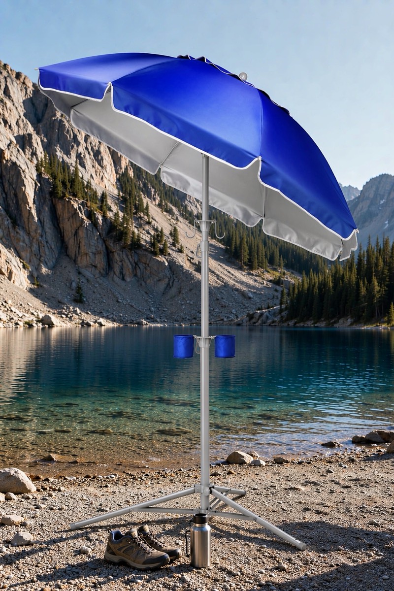 Portable sun shade on tripod base, 1.5 m