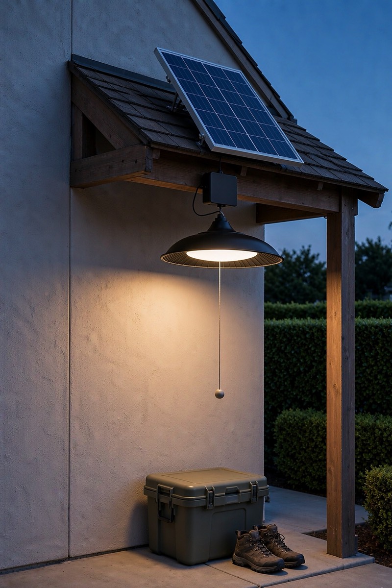 Solar shed light with pull cord, 2000 lm