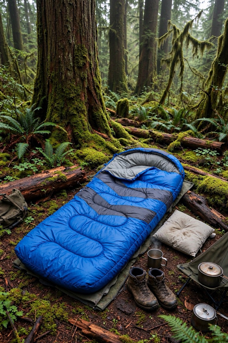 Rectangular sleeping bag for cold nights