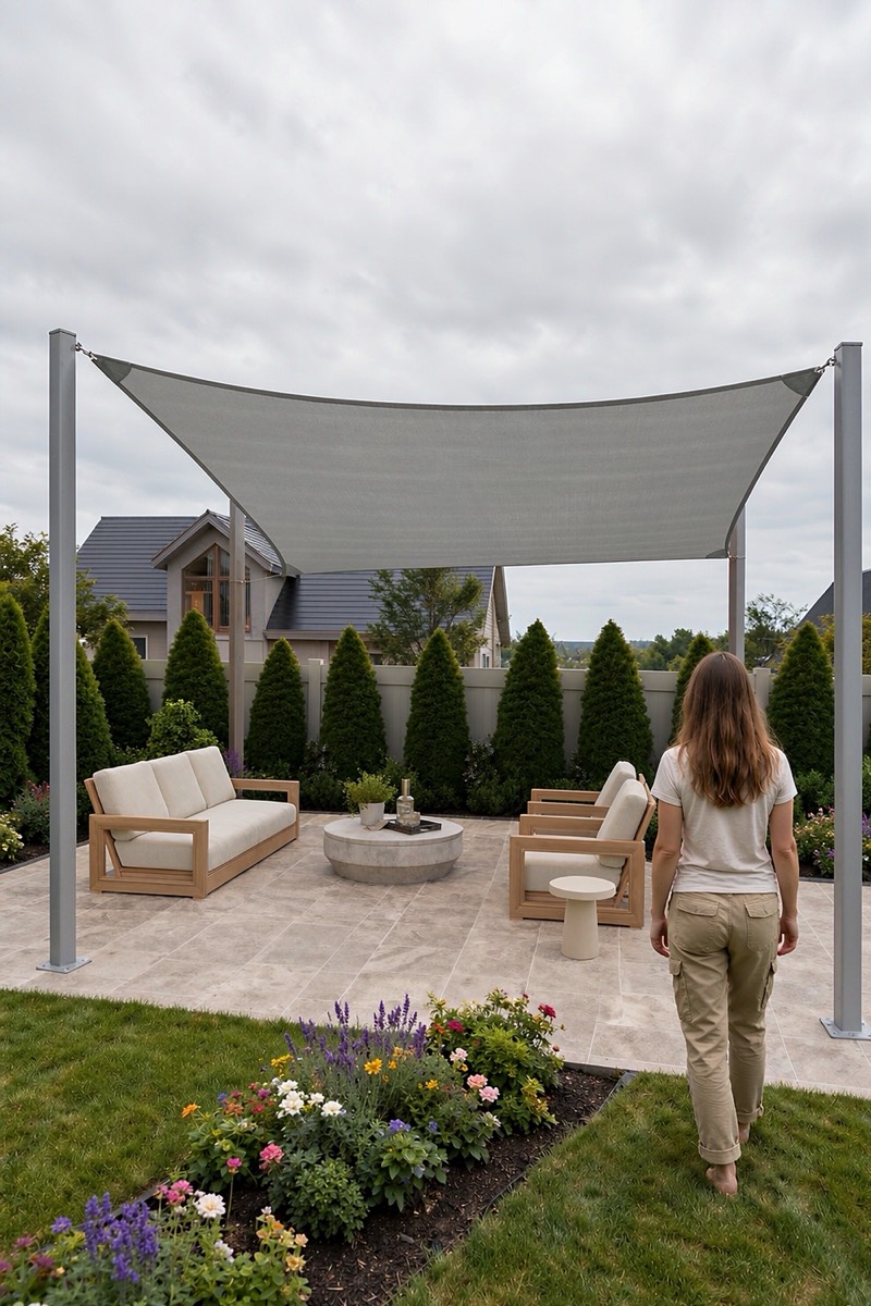 Heavy-duty rectangular shade sail, 3.6 × 4.9 m