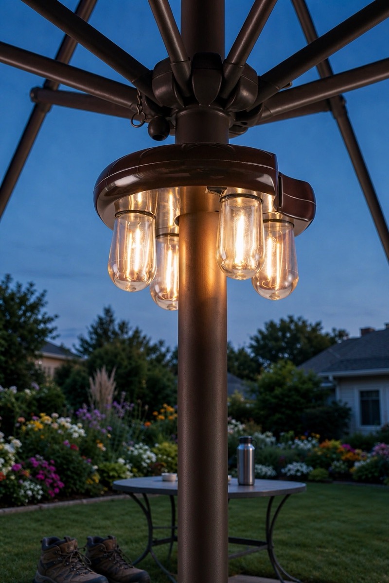 Donut-shape umbrella light, Edison bulbs
